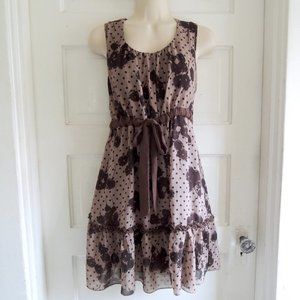 Ya Los Angeles Brown Floral Polka Dot Ruffle Dress M